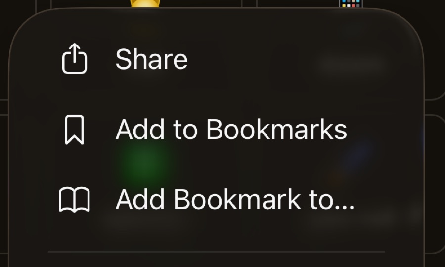 Safari menu with the Share item at the top