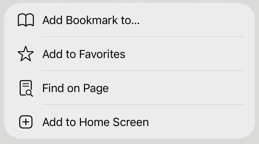 Share sheet list with Add to Home Screen at the bottom